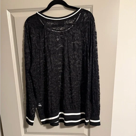 Black Lace Top with White Trim - Picture 3 of 3